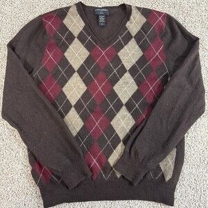 Banana Republic Mens M Merino Wool Argyle Sweater Brown Red Tan Classic EUC